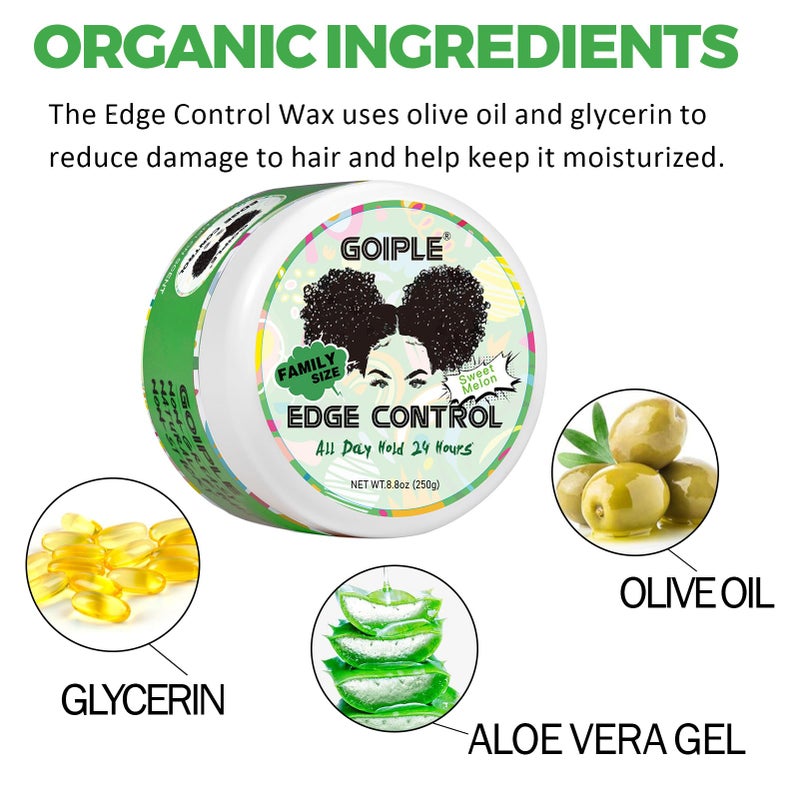 Goiple 8.8 OZ Edge Control Wax for Women Strong Hold Non-greasy Edge Control Smoother Edge Wax Styling Gel Edge Control for Black Hair No Flaking, White Residue, Shine and Smooth (Sweet Melon) - Image 2