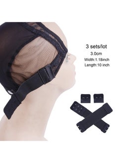 yantaisiyu 3 Setslot Elastic Grip Bands For Wigs Adjustable Wig Straps With Hooks Sewing Making Diy Wig Accessories Black (Size 3.0 Cm)  - Image 2