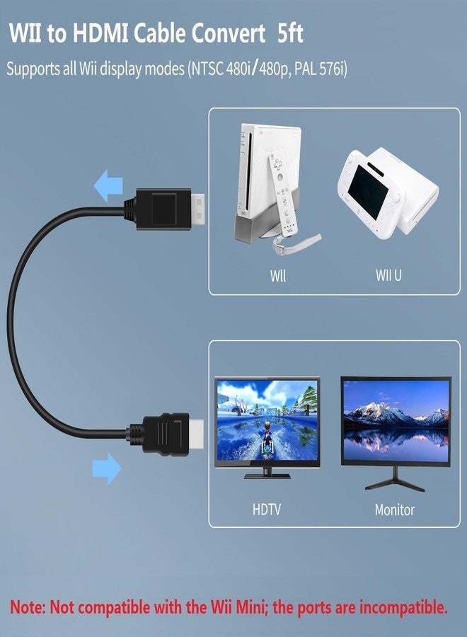 HOXIBSL 5ft WII to HDMI Converter Cable Adapter,for use with Full HD 1080P Devices with an HDMI Port,Compatible with WII,U,HDTV, Monitor (Black) - Image 2
