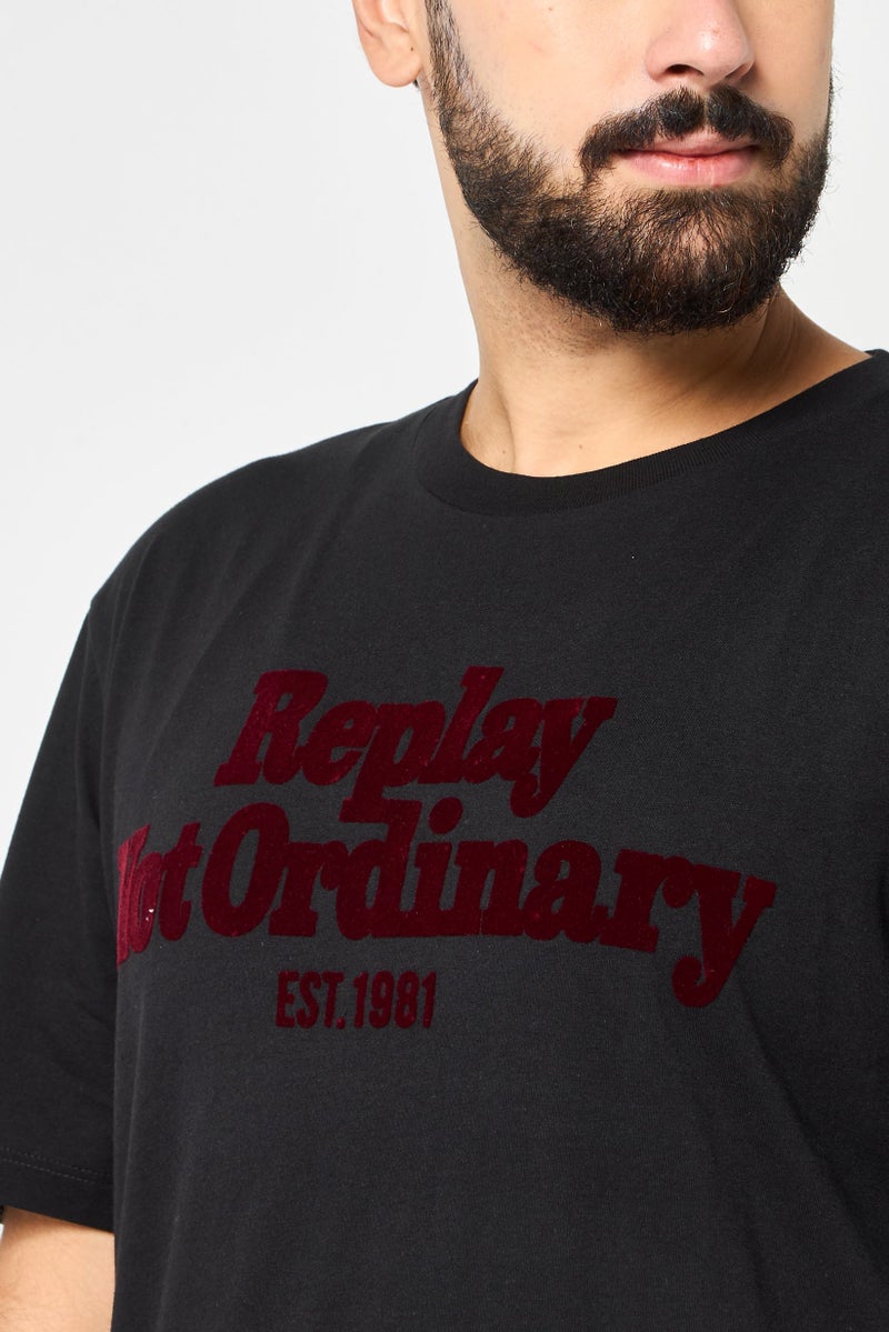 Replay Men Crew Neck Short Sleeve Brand Logo T Shirt, Black - Image 3