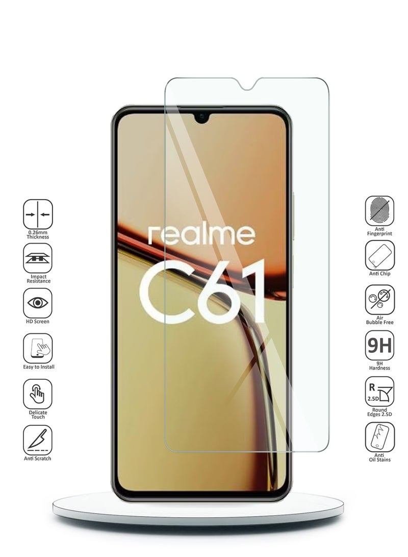 دبليو تيك Realme C61 / Realme C63 4G 2024 Premium Series حواف منحنية 9H 2.5D واقي شاشة من الزجاج المقوى - شفاف - Image 1