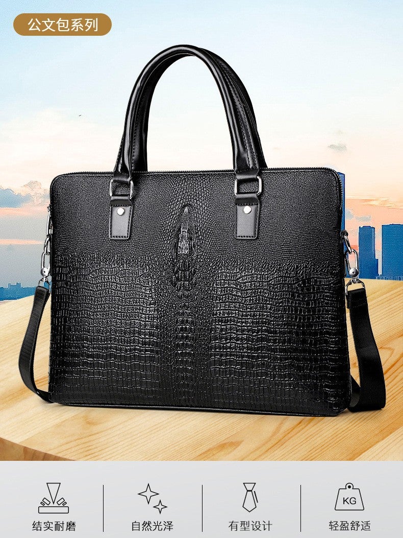 New High-End Business All-Match Fashion Meeting Crocodile Pattern Backpack Leather Bag Business Bag Handbag Men'S Briefcase - Image 2