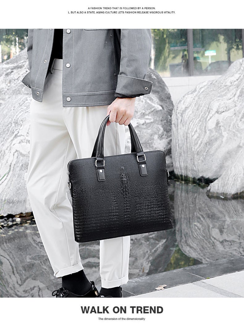 New High-End Business All-Match Fashion Meeting Crocodile Pattern Backpack Leather Bag Business Bag Handbag Men'S Briefcase - Image 5