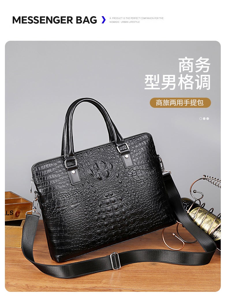 New High-End Business All-Match Fashion Meeting Crocodile Pattern Backpack Leather Bag Business Bag Handbag Men'S Briefcase - Image 3