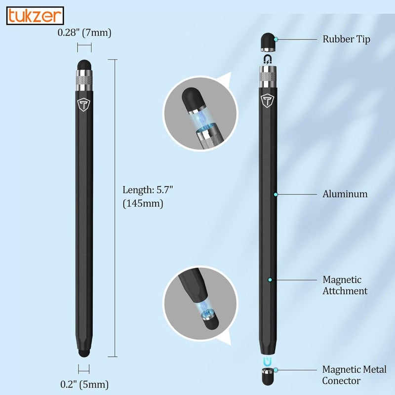 tuKZer 2in1 Tablet Stylus Pen with Soft Rubber Tip,Magnetic Aluminum Body,High Sensitivity & Precision Universal Capacitive Touchscreen Pen for iOS, Android,Smartphone,iPad,Pro,Air,iPhone-Carbon Black - Image 4