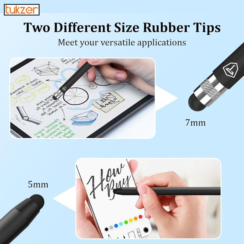 tuKZer 2in1 Tablet Stylus Pen with Soft Rubber Tip,Magnetic Aluminum Body,High Sensitivity & Precision Universal Capacitive Touchscreen Pen for iOS, Android,Smartphone,iPad,Pro,Air,iPhone-Carbon Black - Image 2
