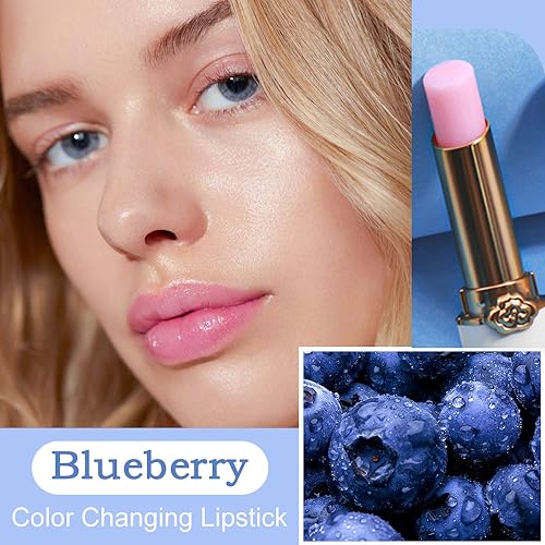 BINGBRUSH Peach Color Changing LipstickMoisturizer Long Lasting Lip Care Lip Balm Magic Lip Gloss Lip Tint Stain Gloss Set for Women 1pc Blueberry - Image 3