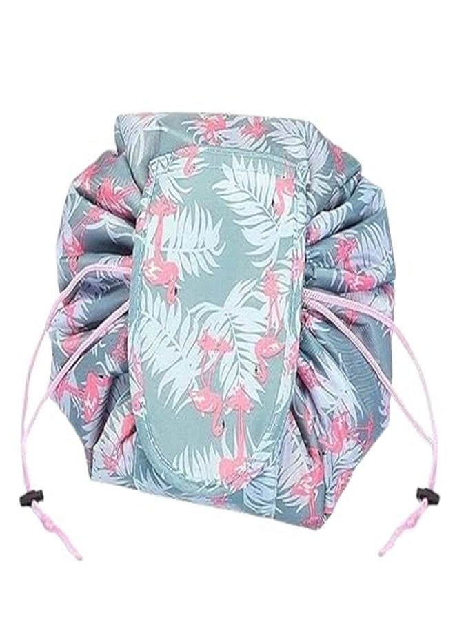 Agroha Cosmetic Organizer Bag, Large Waterproof Storage, Multicolor Flamingo Print, Makeup Brush Holder - Image 1