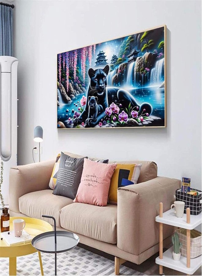 Ekuxom Large Diamond Art Kits for Adults, Waterfall Large Animal Diamond Painting Kits, Round Full Drill Leopard Diamond Dots Paintings Gem Crafts Wall Art Decor Gifts 27.5 X 15.7 inch - Image 3