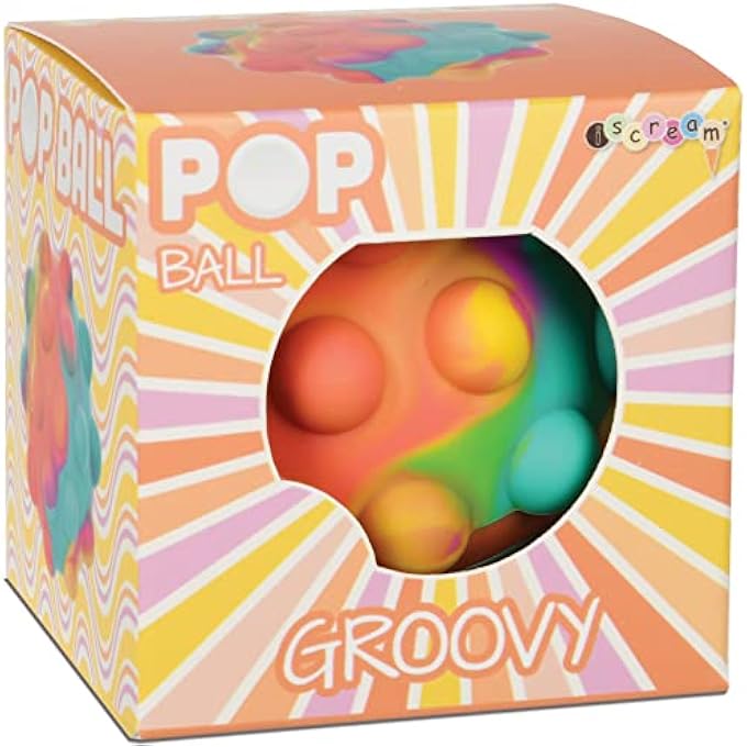 iscream Fidget Fun 2.5" Popper Ball for Calm and Focus - Groovy Tie Dye - Image 1
