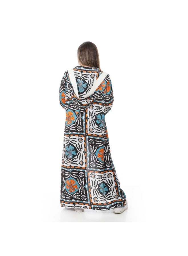 Coctail 1443-Satin Kaftan-Multi colors*black  - Image 4