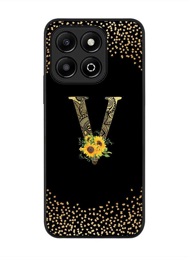 Stylizedd For Honor X6B Case,Slim fit Camera Protection, Shockproof Thin Phone cover - Custom Floral Monogram - V ( Black ) - Image 1