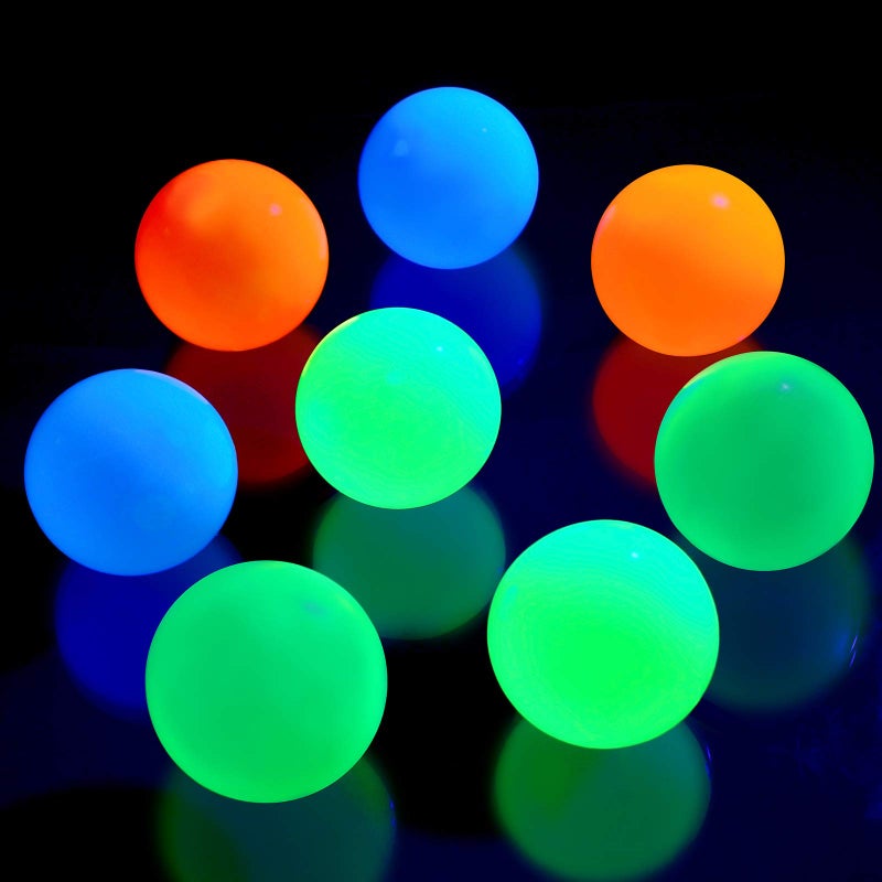 Skylety 8 Pieces Glow in The Dark Sticky Balls 1.8 Inches Elevated Glowing Stress Ceiling Lumi Balls Relax Cool ASMR Stuff for Ceiling Wall Adults (White, Blue, Orange, Green)