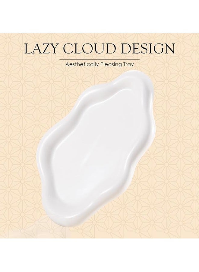 Hihonor Ceramic Jewelry Tray Trinket Dish, Decorative Cloud Vanity Key Tray for Women, Ring Holder Dish, Cute White Jewelry Plate Bowl Room Decor Aesthetic - Image 2