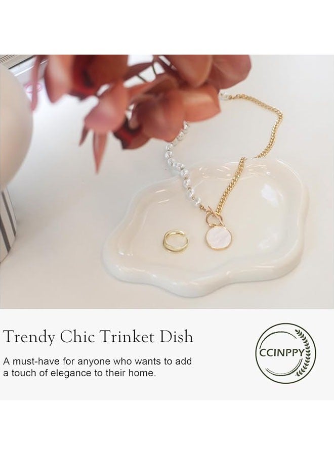 Hihonor Ceramic Jewelry Tray Trinket Dish, Decorative Cloud Vanity Key Tray for Women, Ring Holder Dish, Cute White Jewelry Plate Bowl Room Decor Aesthetic - Image 4