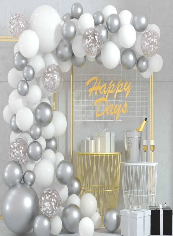 FEPITO 108 Pcs White Silver Balloon Garland Arch Kit 5 10 12 18 Inches Pastel White Silver Confetti Balloons for Birthday Wedding Bridal Showers Baby Shower Party Decorations - Image 1