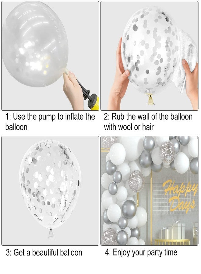 FEPITO 108 Pcs White Silver Balloon Garland Arch Kit 5 10 12 18 Inches Pastel White Silver Confetti Balloons for Birthday Wedding Bridal Showers Baby Shower Party Decorations - Image 3
