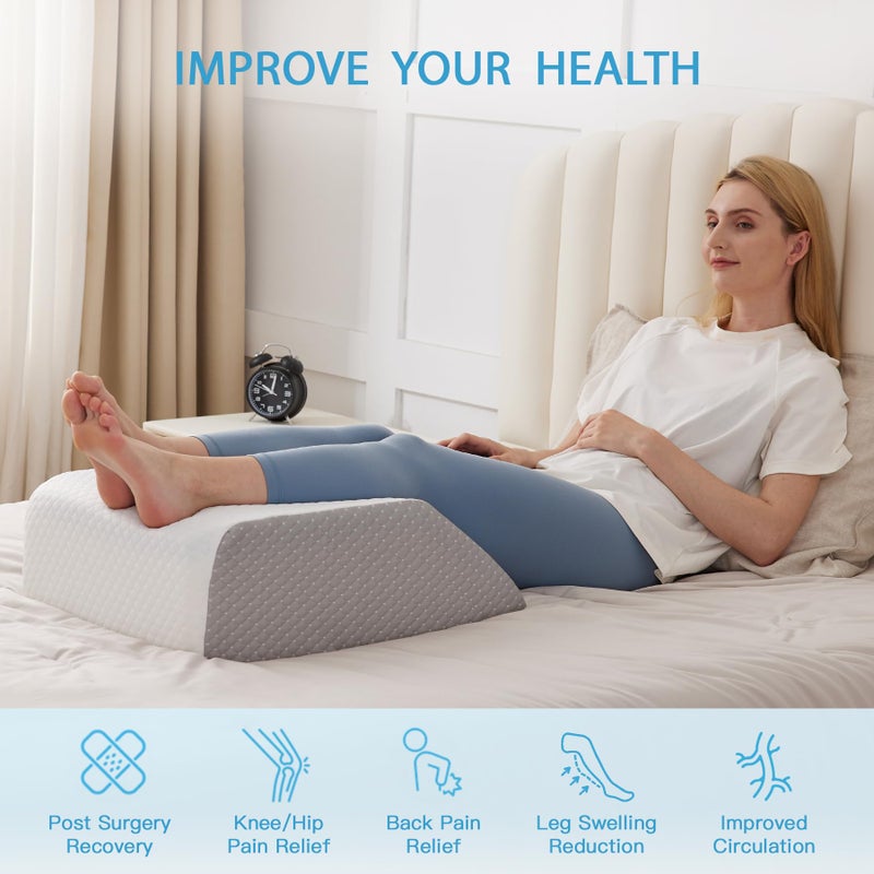 MEGCXIT Leg Pillow Elevation Blood Circulation, Leg Wedge for Elevation for Swelling, Leg Elevating Pillow for After Surgery, Memory Foam Foot Knee Pillow for Back Sleeping 23.6Ã—16.8Ã—8 Inch White/Grey - Image 5