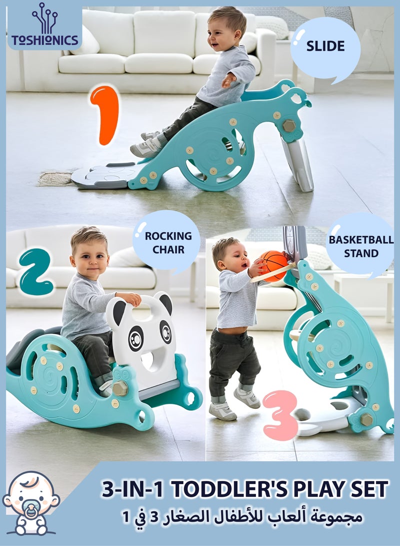 توشيونيكس كرسي هزاز 3 في 1 للأطفال الصغار، منزلق قابل للتعديل، حلقة كرة سلة آمنة ومتينة وقابلة للطي، مجموعة لعب داخلية/خارجية مريحة وقابلة للحمل، هيكل لعب ممتع للأطفال من سن 1 إلى 3 سنوات (أزرق) - Image 1