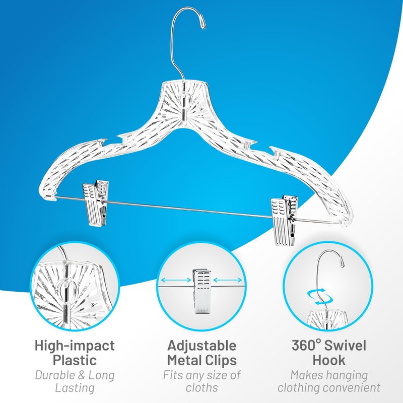 HARDW Clothes Hangers with Clips Plastic Set of 12 Pack Heavy Duty Hangers Dresses, T-Shirts Shirt Suit Hangers for Closet Organization Crystal Clear Hanger Pants Skirt Hanger Women and Men - Image 3