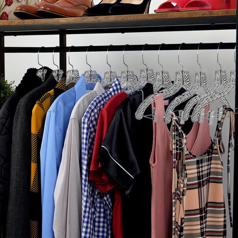 HARDW Clothes Hangers with Clips Plastic Set of 12 Pack Heavy Duty Hangers Dresses, T-Shirts Shirt Suit Hangers for Closet Organization Crystal Clear Hanger Pants Skirt Hanger Women and Men - Image 2