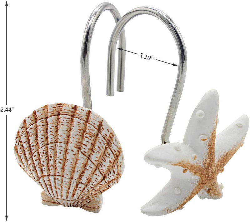 FINROS Seashell Shower Curtain Hooks,12PCS Anti Rust Decorative Resin Hooks for Bathroom, Baby Room, Bedroom, Living Room Decor (Light Brown Seashell) - Image 4