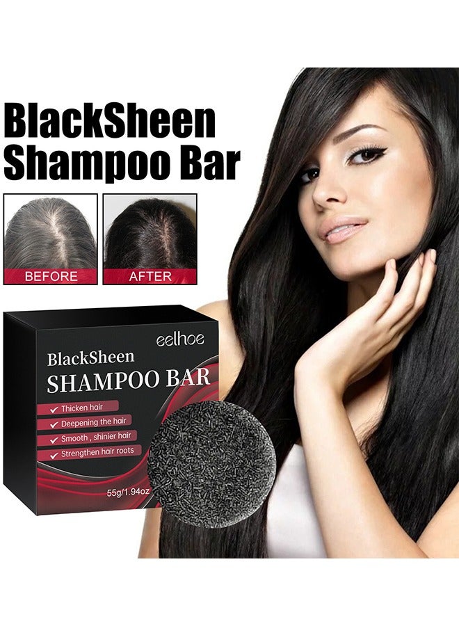 إيلهو BlackSheen Shampoo Bar, Cover Gray Hair Bar Soap, Natural Hair Darkening Shampoo Bar For Coverage Gray Hair Soap, Gray White Hair Reverse Bar, Fast Natural Black Hair Shampoo Bar Soap - Image 2