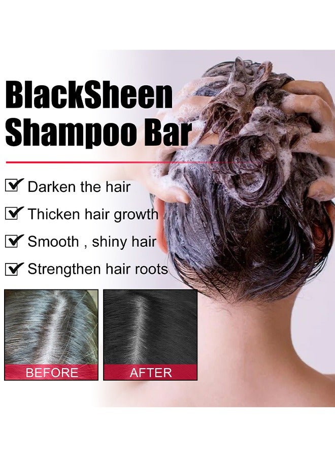 إيلهو BlackSheen Shampoo Bar, Cover Gray Hair Bar Soap, Natural Hair Darkening Shampoo Bar For Coverage Gray Hair Soap, Gray White Hair Reverse Bar, Fast Natural Black Hair Shampoo Bar Soap - Image 5