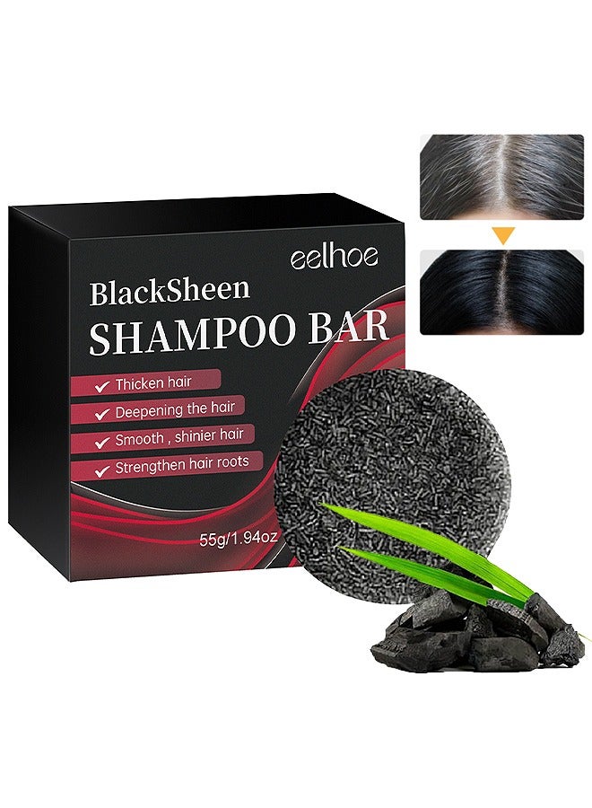 إيلهو BlackSheen Shampoo Bar, Cover Gray Hair Bar Soap, Natural Hair Darkening Shampoo Bar For Coverage Gray Hair Soap, Gray White Hair Reverse Bar, Fast Natural Black Hair Shampoo Bar Soap - Image 1