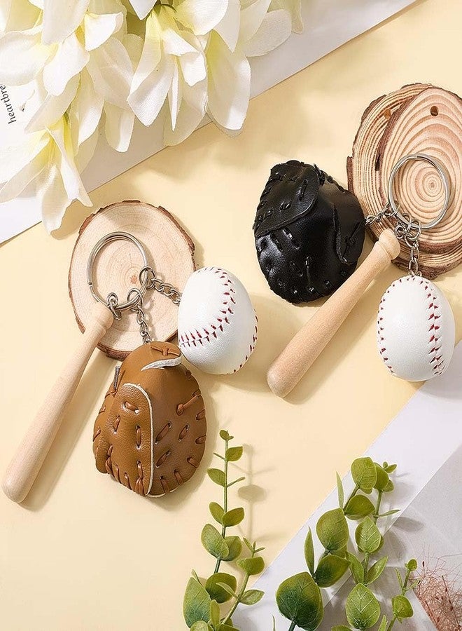 CALFOVERA 2 Colors Mini Baseball Softball PU Leather Keychain with Glove Wooden Bat Keyring Small Sprot Bag Charm Key Ring Pendants Decorations for Souvenir Athletes Rewards Party Favors - Image 3