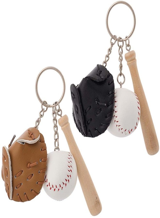 CALFOVERA 2 Colors Mini Baseball Softball PU Leather Keychain with Glove Wooden Bat Keyring Small Sprot Bag Charm Key Ring Pendants Decorations for Souvenir Athletes Rewards Party Favors - Image 1
