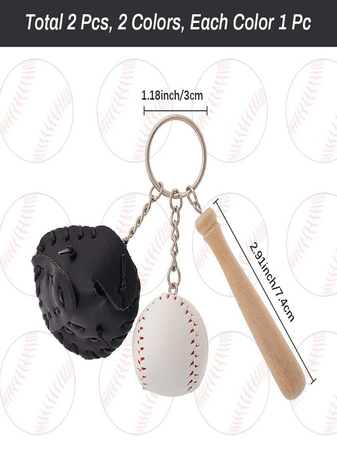 CALFOVERA 2 Colors Mini Baseball Softball PU Leather Keychain with Glove Wooden Bat Keyring Small Sprot Bag Charm Key Ring Pendants Decorations for Souvenir Athletes Rewards Party Favors - Image 2