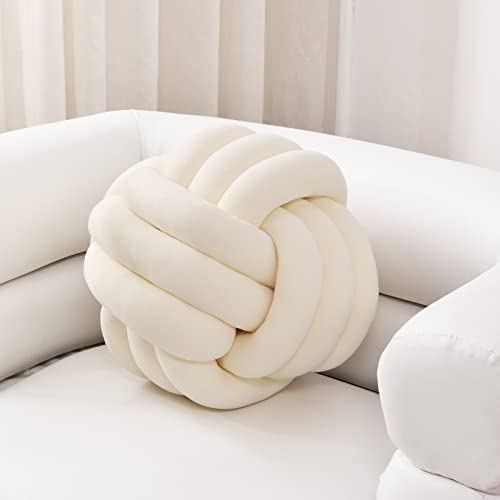 Sioloc Soft Knot Ball Pillows, Throw Cushion Home Decoration Plush ,Throw Knotted Handmade Round Plush Pillow (7.8inches,Ivory） - Image 1