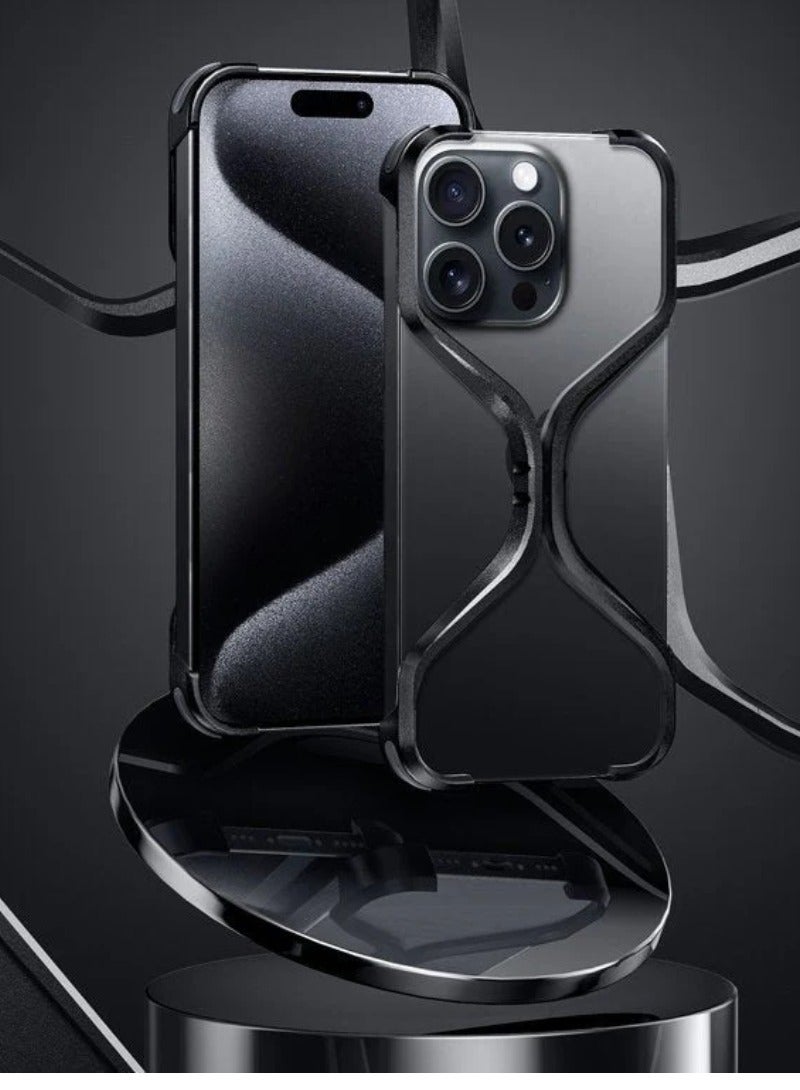 Digi Core جراب iPhone 16 Pro Max Premium X-Grip Armor Frame Case iPhone 16 Pro Max مقاس 6.9 بوصة جراب هاتف معدني خفيف الوزن بسيط على شكل X بدون إطار مصنوع من سبائك الألومنيوم لهاتف iPhone 16 Pro Max غطاء خلفي أسود - Image 2