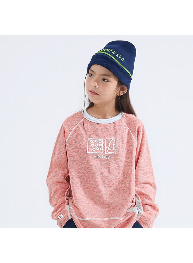 Mipo 25 Autumn Winter New Children's Warm Soft Skin-friendly Base Layer Crew Neck Long Sleeve T-shirt Top Pink 160cm - Image 2