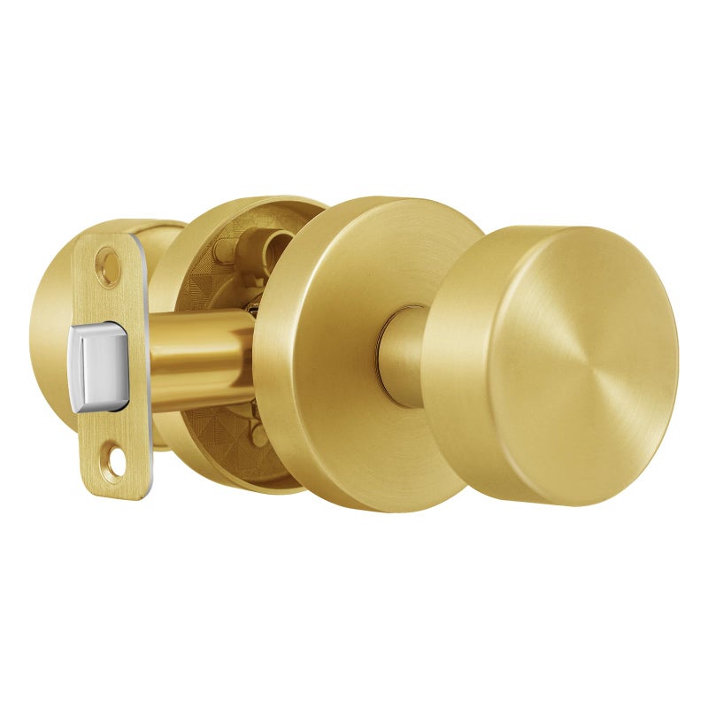 Naubea Passage Door Knobs Interior  Brushed Gold Door Knob For Closet  Brushed Brass Door Knob For Hallway  Heavy Duty Modern Round Door Handle - Image 1