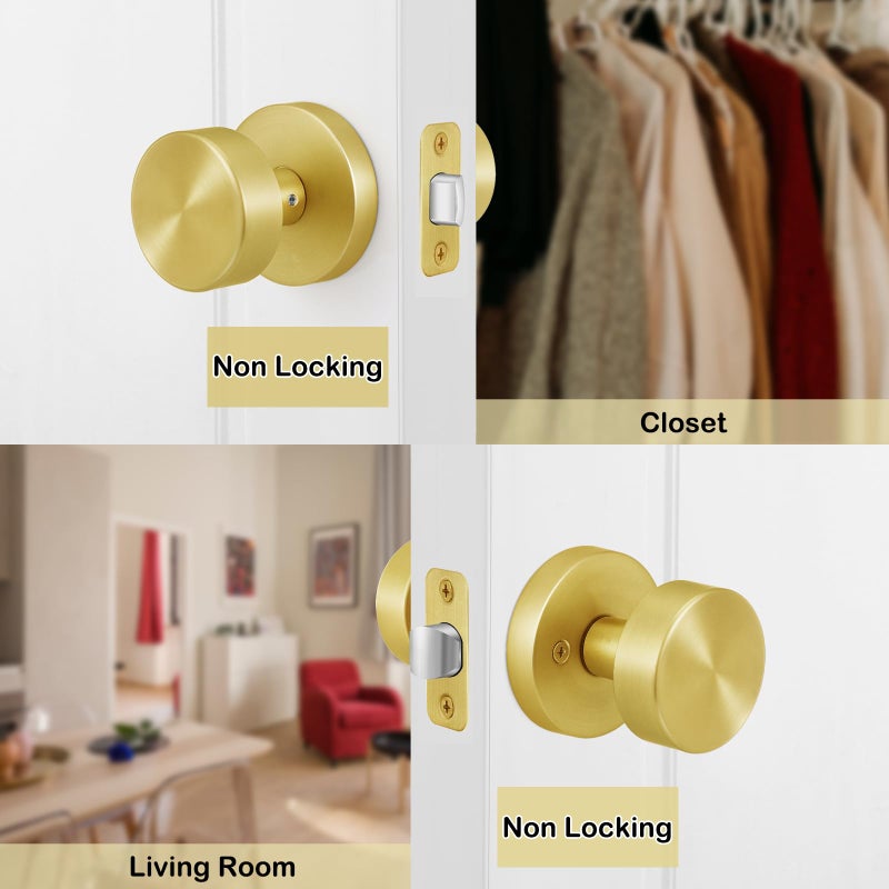 Naubea Passage Door Knobs Interior  Brushed Gold Door Knob For Closet  Brushed Brass Door Knob For Hallway  Heavy Duty Modern Round Door Handle - Image 5