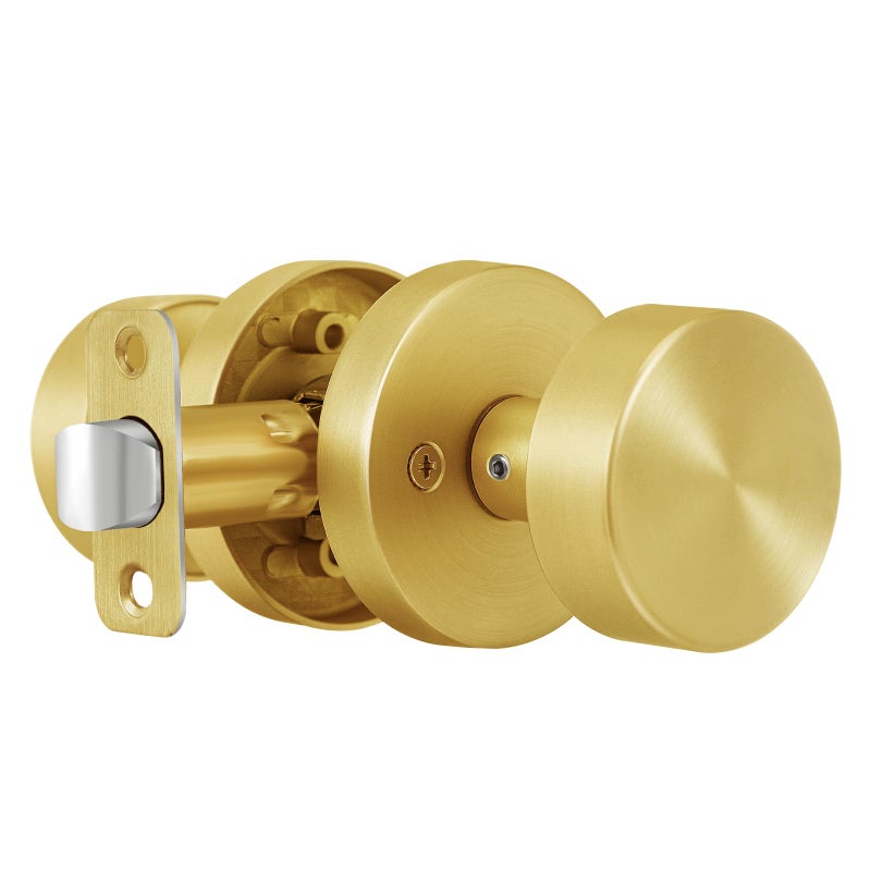 Naubea Passage Door Knobs Interior  Brushed Gold Door Knob For Closet  Brushed Brass Door Knob For Hallway  Heavy Duty Modern Round Door Handle - Image 2