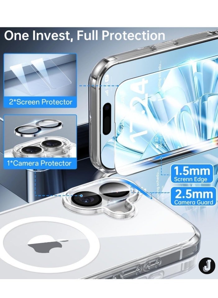 JAJEEK "Magnetic Case Compatible with iPhone 16 – Anti-Yellowing Clear Case with MagSafe Compatibility, Includes 2-Pack Screen and Camera Protectors" - Image 2