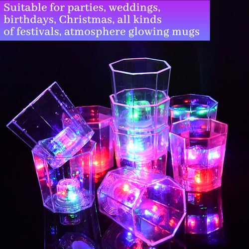 Volpeblu 24 Pack LED Light Up Shot Glasses - Glow in the Dark Reusable Plastic Party Cups with Flashing Lights, 2OZ for Adults Birthday Christmas Halloween Bar Easter (Party Favors Supplies) - Image 2