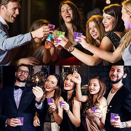 Volpeblu 24 Pack LED Light Up Shot Glasses - Glow in the Dark Reusable Plastic Party Cups with Flashing Lights, 2OZ for Adults Birthday Christmas Halloween Bar Easter (Party Favors Supplies) - Image 5