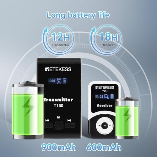 Retekess نظام توجيه الجولات اللاسلكي Retekess T130، نظام ترجمة الكنيسة، سهل الإعداد، جودة صوت واضحة، سماعات توجيه الجولات لجولة المصنع، المدرسة (1 مرسل 15 مستقبل) - Image 4