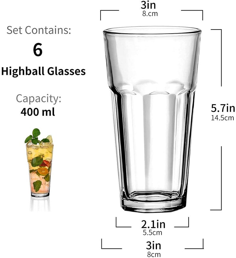 Mevanta 400 ML Water Glass Tumbler Highball Glasses Clear Iced Tea and Glasses for Drinking Cocktail Juice Milkshake Coke Soda Dishwasher 12 400 ML - Image 4