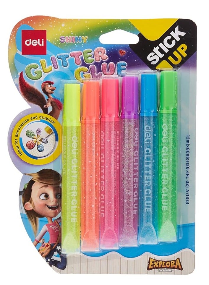 Deli 6-Piece Glitter Glue Set Multicolour - Image 1