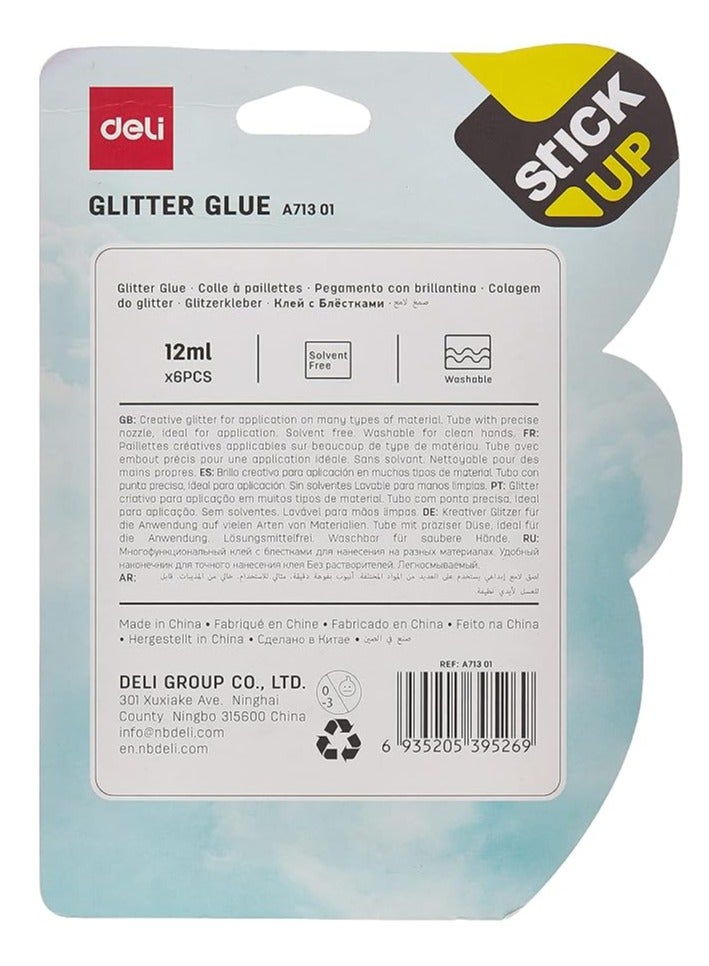 Deli 6-Piece Glitter Glue Set Multicolour - Image 2
