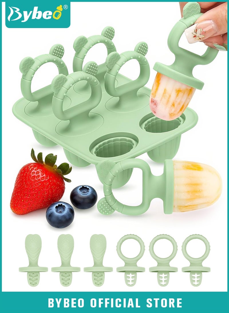 Bybeo Silicone Baby Popsicle Molds with Sticks, Mini Ice Molds for Babies, Breastmilk Popsicle Molds for Teething Relief, 6-Cavity Frozen Food Feeder Tray for Toddlers, Reusable Popsicle Maker for Feeding Stage, Fruit Puree & Breast Milk Snacks Juice, BPA Free - Image 1