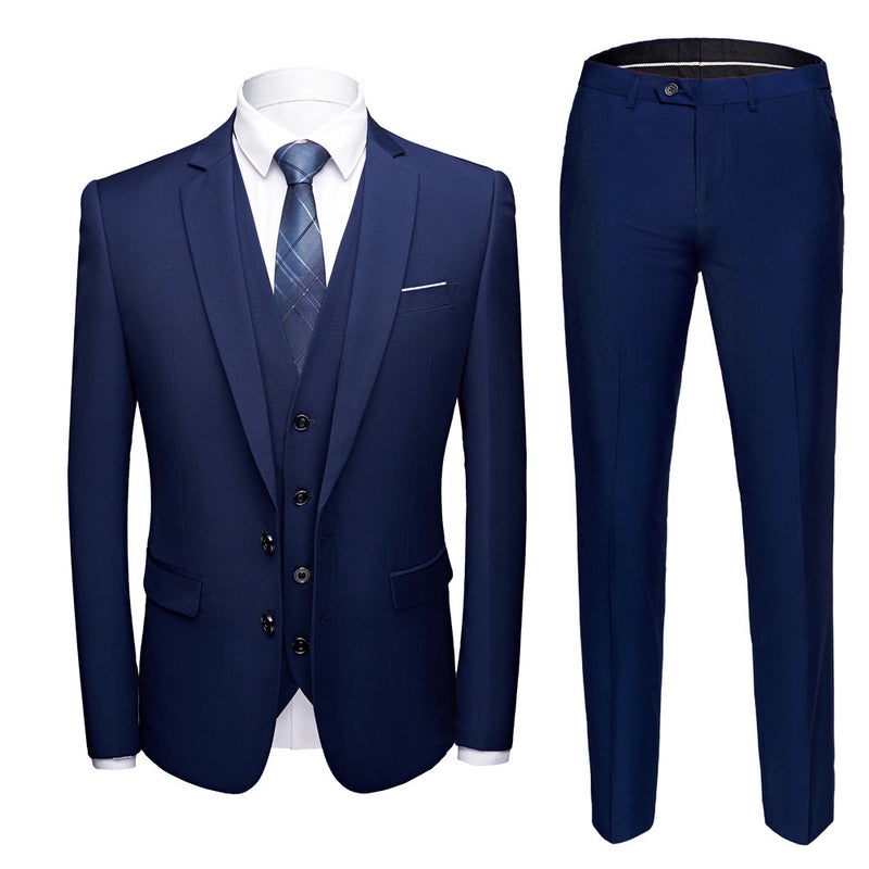 New Solid Color Suit Set Men'S Business Casual Wedding Groom Large Size Suit Set - Image 1