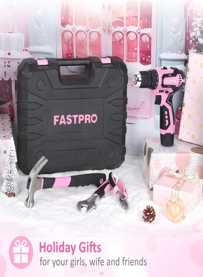 FASTPRO مجموعة أدوات FASTPRO الوردية المكونة من 160 قطعة مع مثقاب لاسلكي 12 فولت ليثيوم أيون، مجموعة أدوات إصلاح منزلية للسيدات مع مثقاب في حقيبة تخزين، للأعمال اليدوية والصيانة المنزلية - Image 2