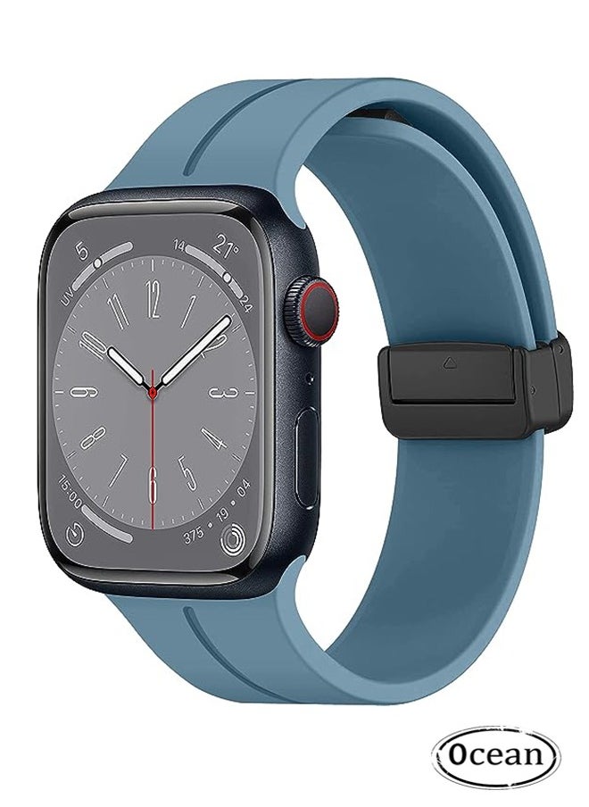 Ocean - Magnetic Band D-buckle Silicone Sport Strap Replacement WristBand for Apple Watch SE Series 8/7/6/5/4/3/2/1 (38mm/40mm/41mm) - Image 1