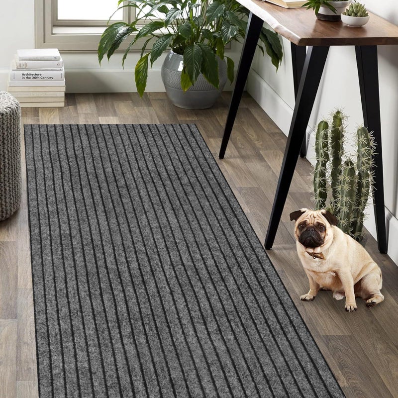 Weidear Hallway Runner Rug with Rubber Backing Laundry Room Rug Non Slip Washable Outdoor Indoor Rug Carpet Runner Customized Area Rugs Mat for Entryway Balcony Deck2FT x 6FT Gray Stripe